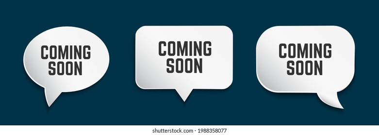 Vector Illustration Red Banner Coming Soon Speech Bubble Set. Web Element.