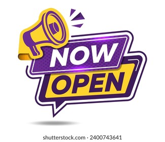 Vector Illustration Red Banner now open With Megaphone
