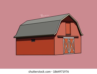 Vector Illustration of Red Barn