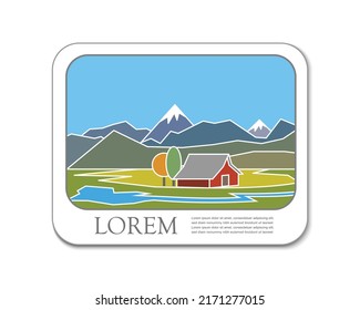 Vector illustration of red barn, farm landscape icon