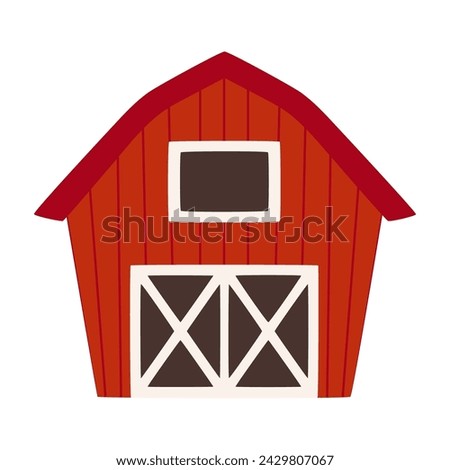 vector illustration with red barn house isolated on white background, farming item, flat style
