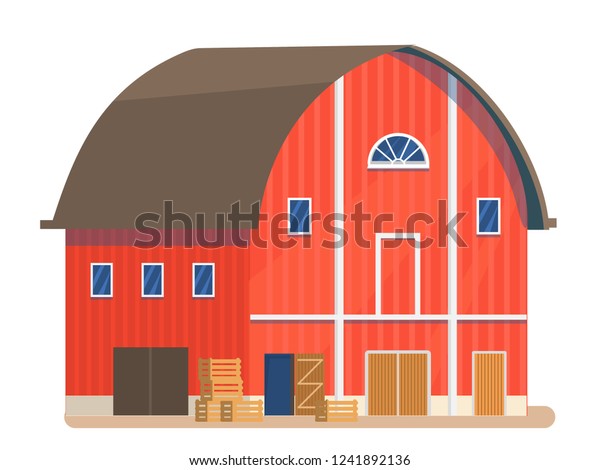 Vector Illustration Red Barn Wooden Boxes Stock Vector Royalty