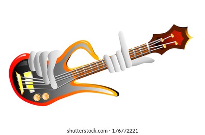 Vector illustration of red bass guitar