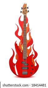 Vector illustration of red bass guitar in flames