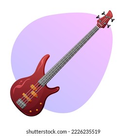 Vector illustration of a red bass guitar. Musical instrument. Isolated object in cartoon style.