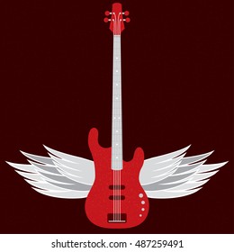 Vector illustration of red bass guitar