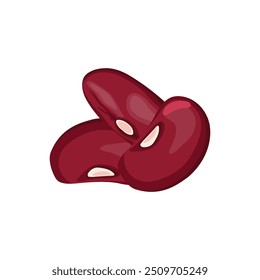 Vektorgrafik der roten Bohne im Cartoon-Flachstil. Rote Bohnen oder rote Nierensteine Symbol für Gemüse. Phaseolus vulgaris in verschiedenen Posen. Vegetarisch gesundes Essen. Logo für die Kennzeichnung