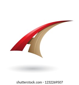 Ilustración vectorial de la letra volante dinámica A roja y beige aislada en un fondo blanco