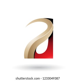 Vector Illustration of Red and Beige Glossy Curvy Embossed Letter A isolated on a White Background