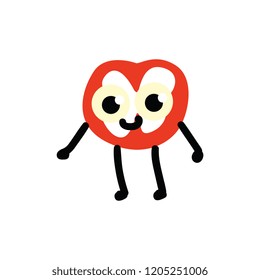 Vector illustration of red bell pepper slice cartoon character isolated on white background - funny emoticon of cut piece of raw ripe vegetable. Food ingredient in flat style.