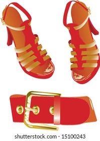 Vector illustration of red belt and shoes