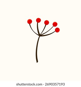Vector illustration of red berry branches for Christmas, New Year, and winter holiday designs. Suitable for festive decorations, clipart, stickers, and seasonal graphics..