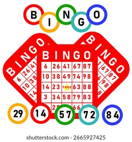 Ilustración vectorial de Red Bingo Card y Number Balls.