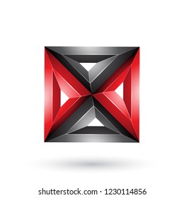 Vektorgrafik roter und schwarzer geometrischer 3D-Quadrat und dreieckiger X-Form einzeln auf weißem Hintergrund
