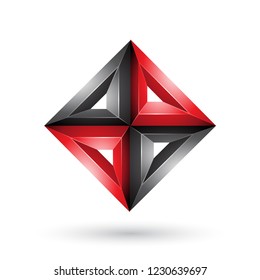 Vector Illustration of Red and Black 3d Geometrical Embossed Diamond Shape isolated on a White Background