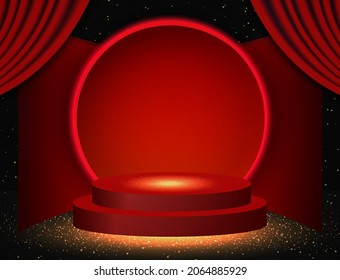 Vector illustration red and black background with shining sparkle stage podium