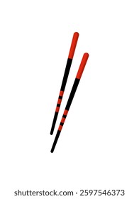 Vector illustration of red and black chopsticks, traditional Asian utensil for eating.