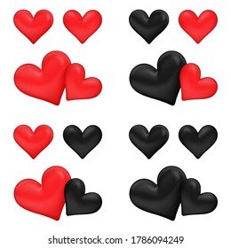 Vector Illustration, Red and black Couple hearts symbol element 4 color style red&red, black&red, red&black and black&black on white background