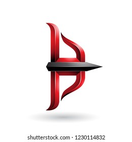 Vector Illustration of Red and Black Embossed Bow and Arrow isolated on a White Background