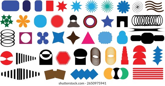 vector illustration of Red black gizzag Raune Long x Star Tara Bitto vecttor a set of icons Brutalist abstract geometric shapes and grids. Brutal contemporary figure star oval spiral flower	