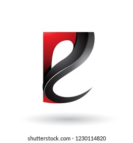 Vector Illustration of Red and Black Glossy Curvy Embossed Letter E isolated on a White Background