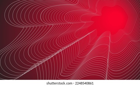 vector illustration with red and black gradient background decorating with white smooth shiny strips made into wavy radiating curves