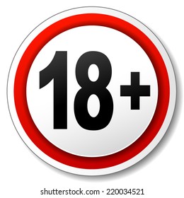Vector illustration of red and black icon for eighteen