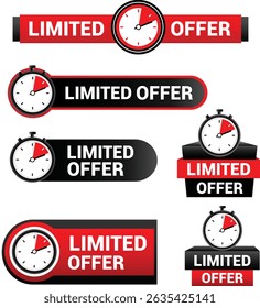 Ilustração vetorial Red and Black Limited Offer Banner With Clock For Promotion. 