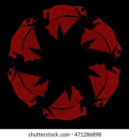 Vector illustration with red and black mandala ships. Circle pattern.