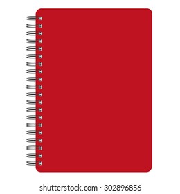 Vector Illustration Of Red Blank Empty Spiral Notepad, Notebook. Closed Notebook. Red Notebook Cover