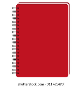 Vector illustration of red blank empty spiral notepad, notebook. Closed notebook. Red notebook cover