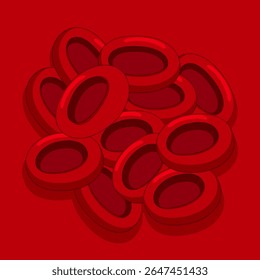 Ilustração vetorial de glóbulos vermelhos em tons vermelhos vibrantes, apresentando uma composição detalhada e estilizada