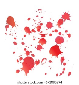 Vector illustration with red bloody spots randomly arranged on a white background