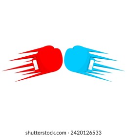 Vector illustration of red and blue boxing gloves with fast outline isolated on white background. Suitable for combat sports competition posters.