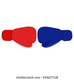 Vector illustration red and blue boxing glove. Clash of boxing gloves isolated on white background. Sport equipment