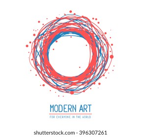 Vector illustration of red and blue color round frame in modern style with text isolated on white background. Art design for web, site, advertising, banner, poster, brochure, board, card, paper print.