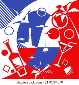 Vector illustration in red and blue colours.