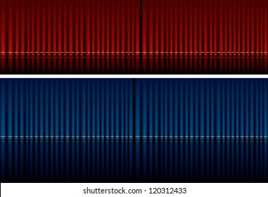 Vector illustration of red and blue curtain stage.