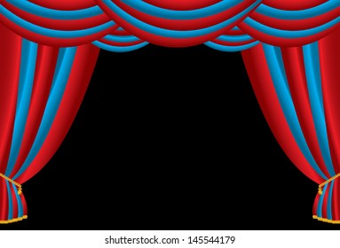 Vector illustration of red & blue curtain.
