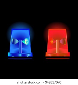 a vector illustration of red and blue flashing sirens in the night