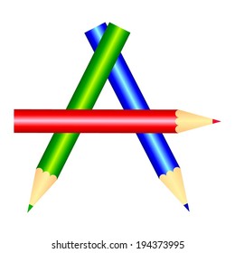 Vector illustration of  Red, blue, green crayons 
