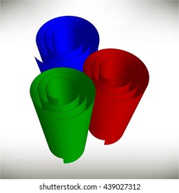 Vector illustration of Red, blue, green rolls. Drawing in 3D performance.