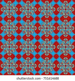 Vector illustration. Red, blue and green abstract background painted geometry shine and layer element seamless pattern.