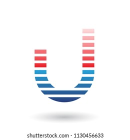 Ilustración vectorial de la letra roja y azul Icono U con bandas delgadas horizontales aisladas en un fondo blanco