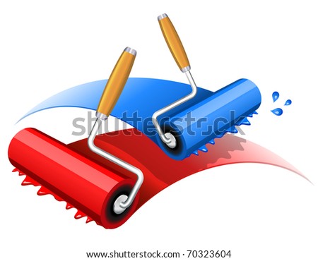 Vector illustration of red and blue paint roller