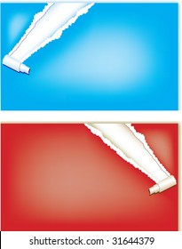 Vector illustration of Red and blue ripped letter
