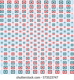 Vector illustration of red and blue seamless pattern with halftone squares.