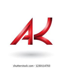 Ilustración vectorial de letras geométricas rojas negrita y curvada A y K aisladas en fondo blanco