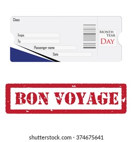 Vector illustration red bon voyage grunge rubber stamp on white and blank ticket for bus, airplane