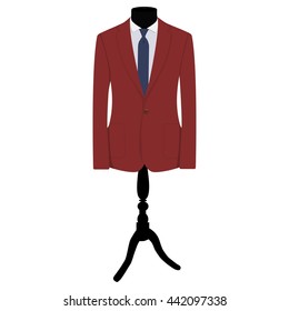 Vector illustration red, bord businessman suit with blue tie on mannequin